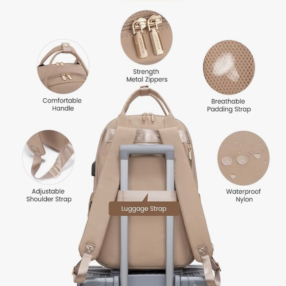 Laptop Backpack for Women 15.6 Inch Laptop Bag with USB Port - Beige - Picture 3 of 11